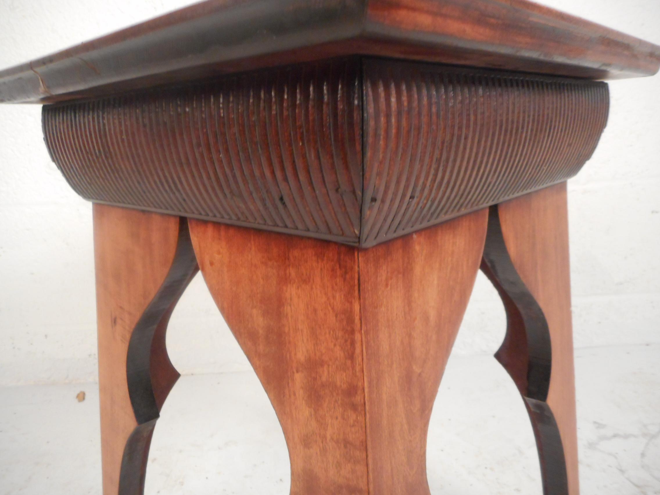 Wood Small Mid-Century Modern Sculpted Side Table or Pedestal