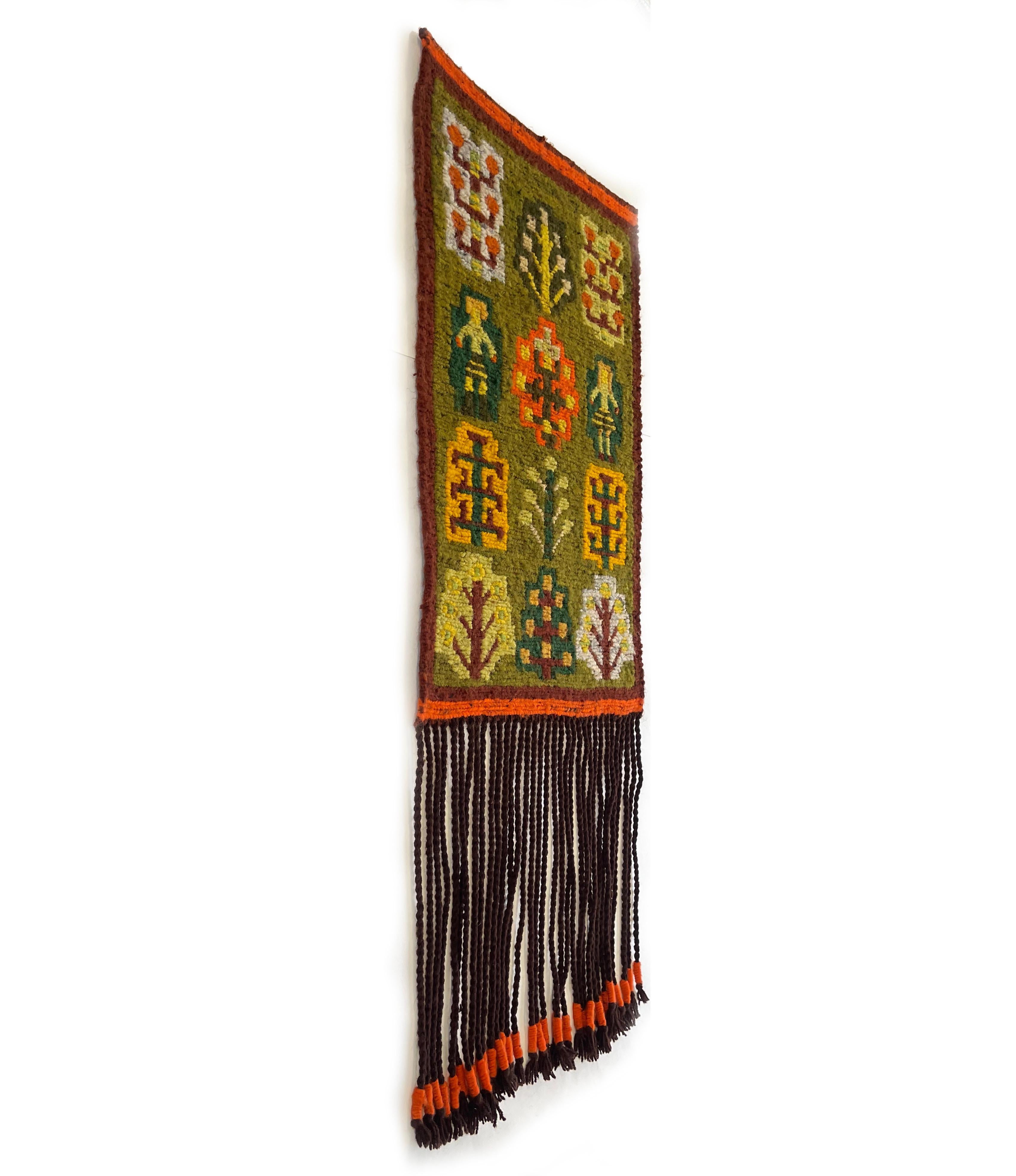 Mid-Century Modern Petit Kilim Sumak moderne du milieu du siècle, Pologne dans des couleurs chaudes et terreuses, Verger en vente