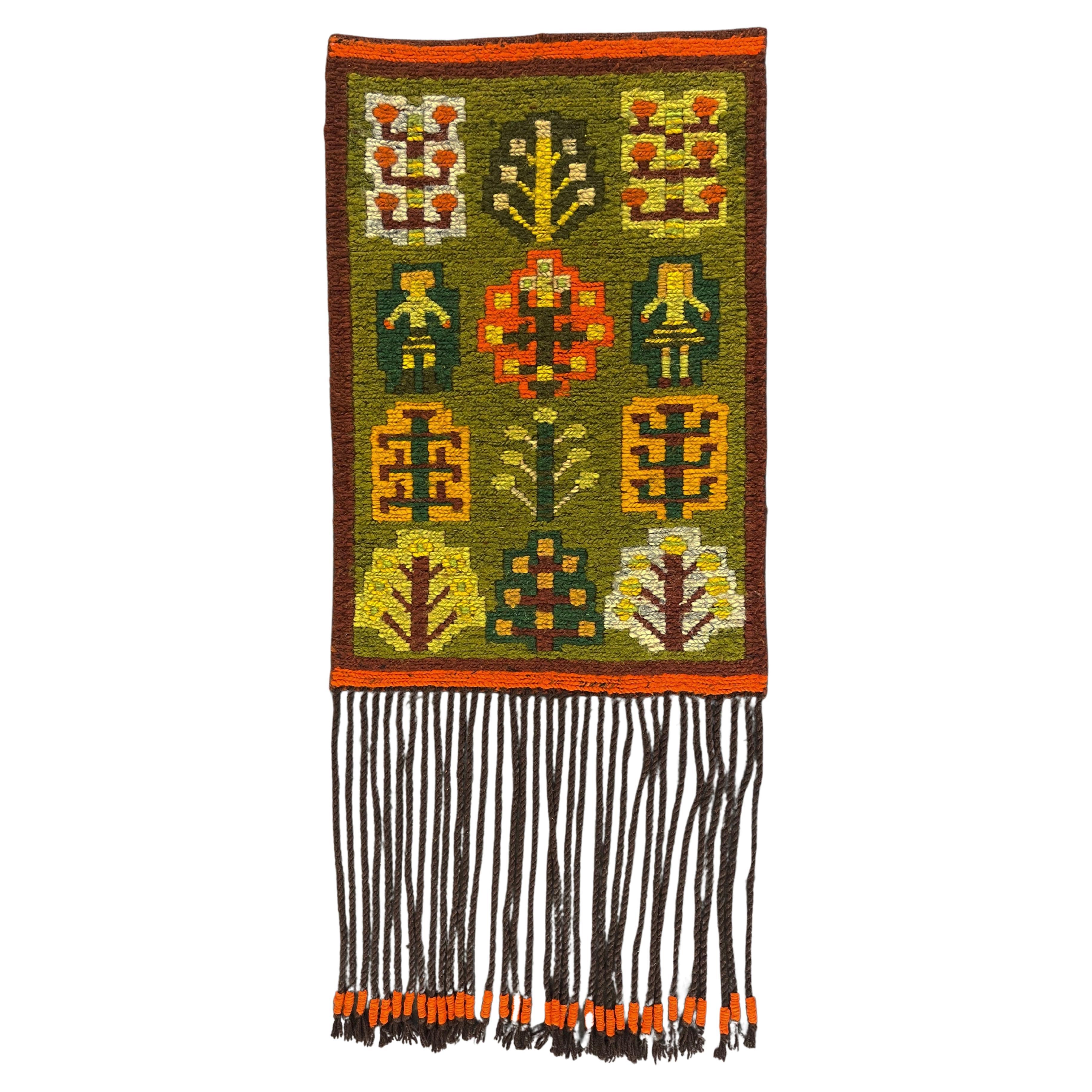 Petit Kilim Sumak moderne du milieu du siècle, Pologne dans des couleurs chaudes et terreuses, Verger