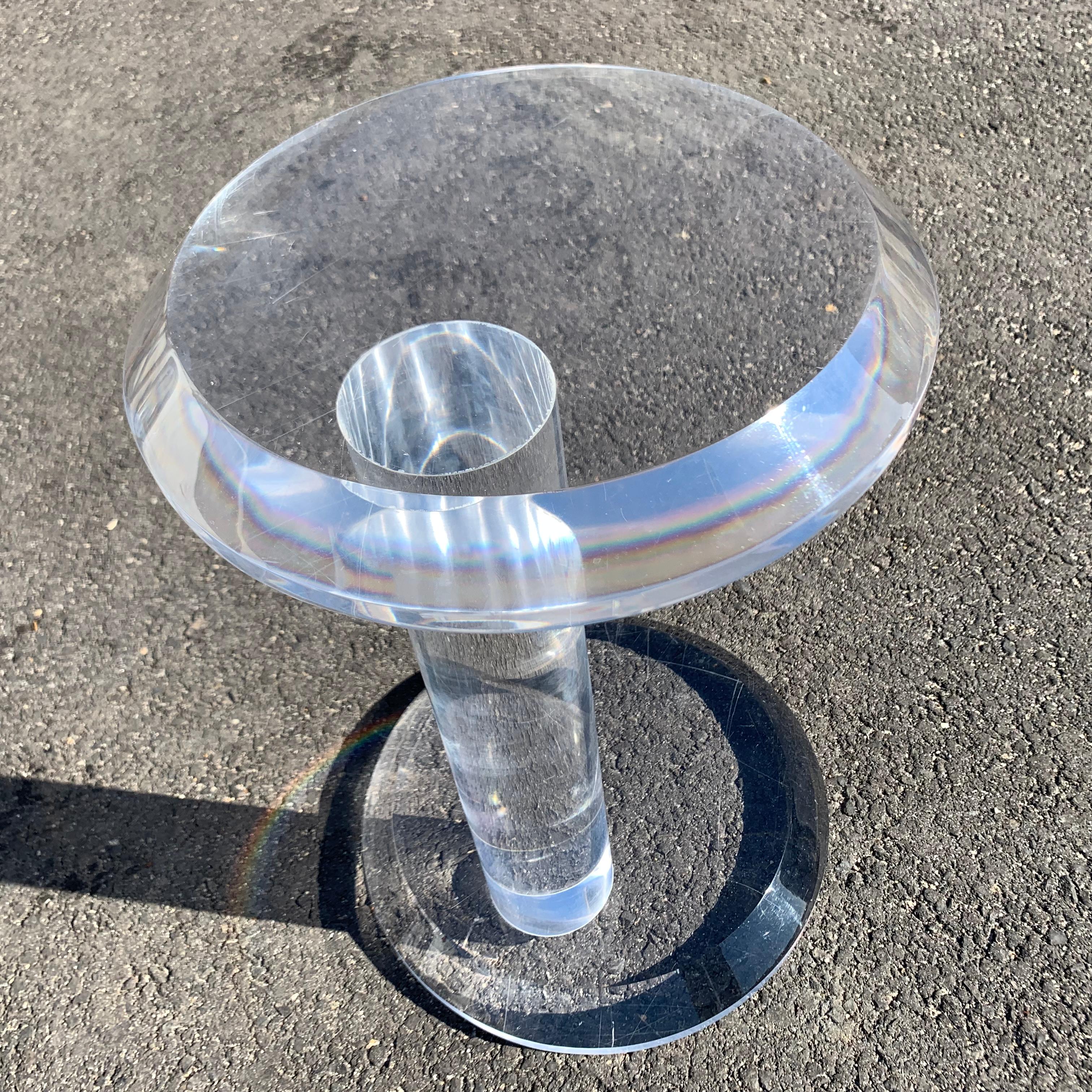 Small Mid-Century Modern Thick Lucite Round Side Table 5