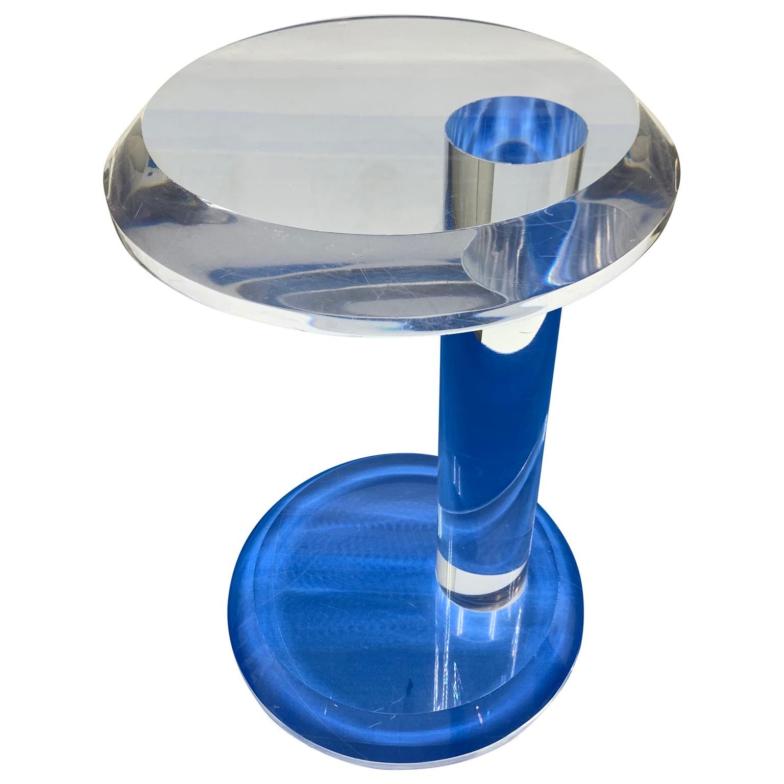 American Small Mid-Century Modern Thick Lucite Round Side Table