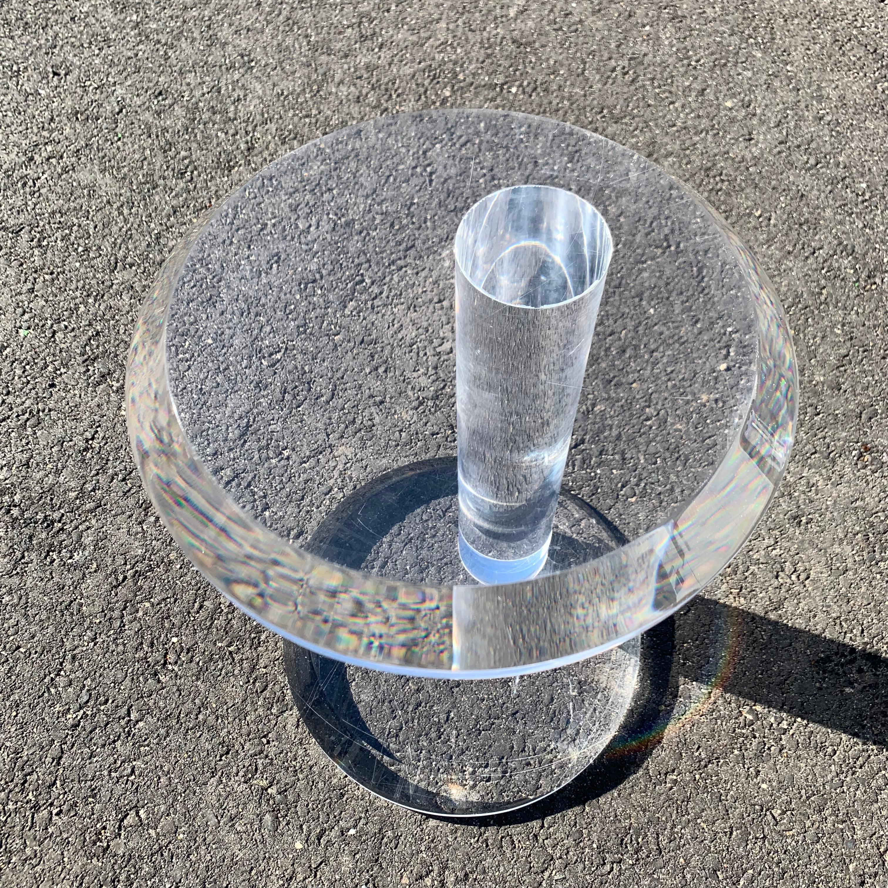 Small Mid-Century Modern Thick Lucite Round Side Table 3