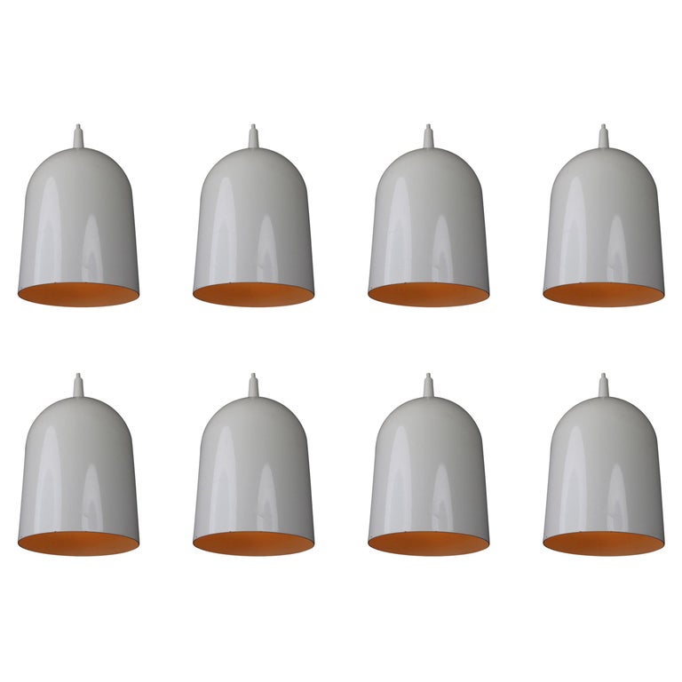 Small Mid-Century Modern White Coated Pendants Lights, Germany, 1970s For Sale