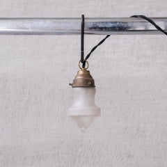 Small Mid-Century Opaque Glass and Brass Pendant Lights (4 available)