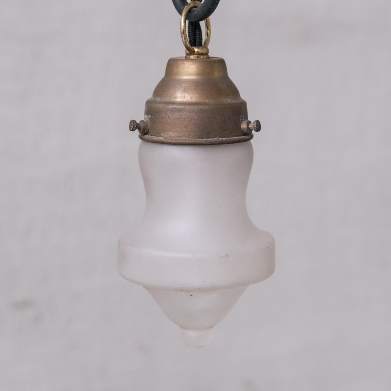 Mid-20th Century Small Mid-Century Opaque Glass and Brass Pendant Lights (4 available) For Sale