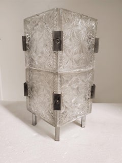 Small Midcentury Original Table Lamp /Night Light in Glass with Nickeled Clips