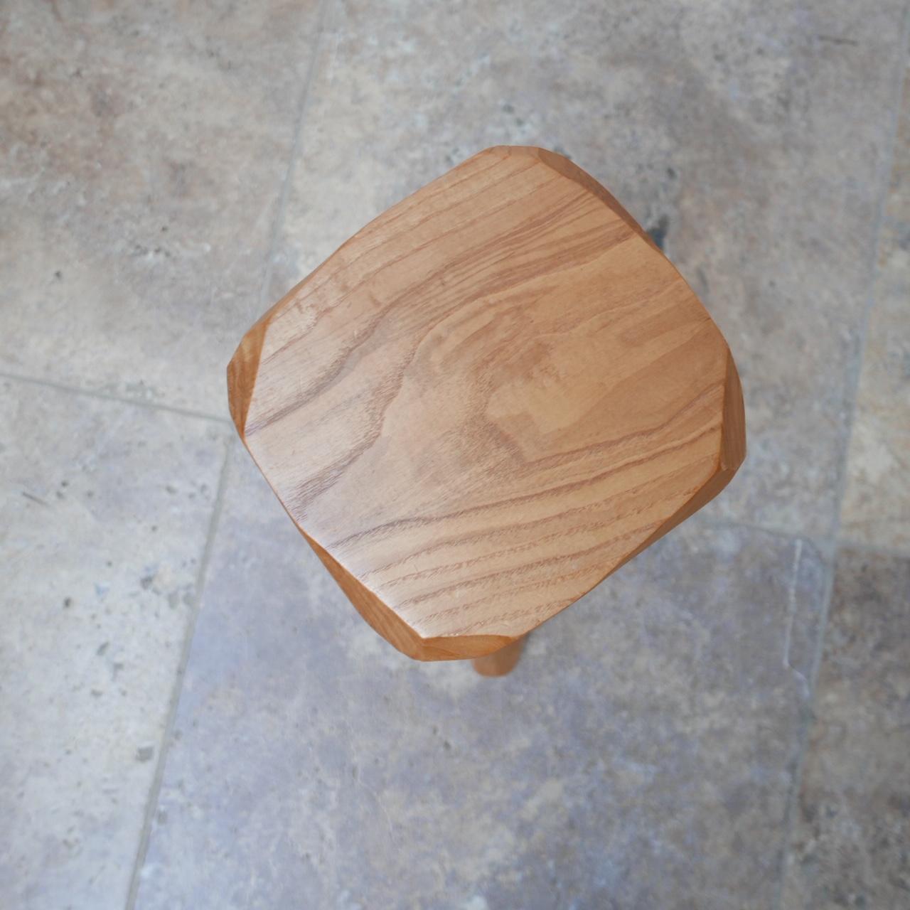 Hand-Carved Small Mid-Century Pine Stool