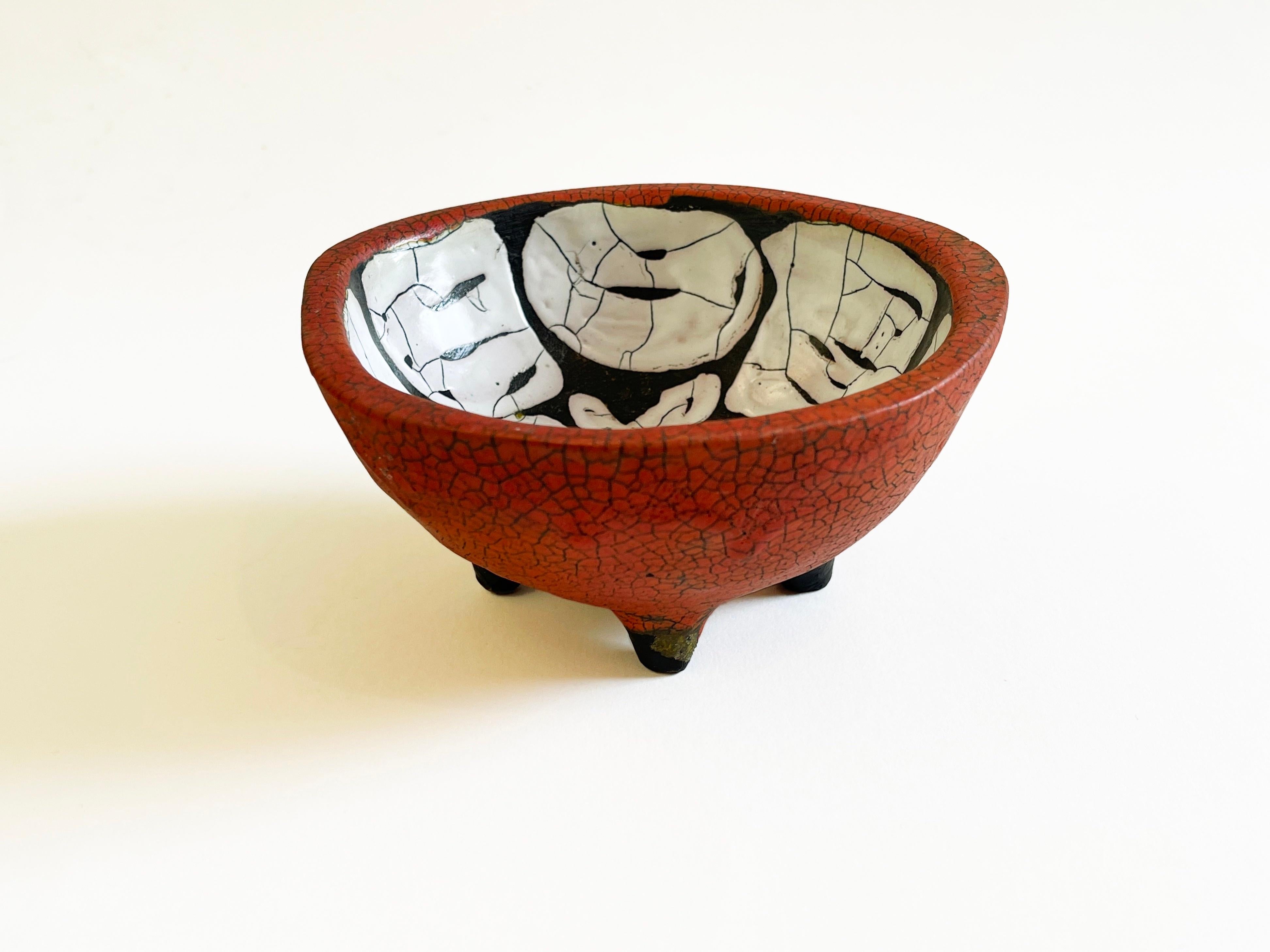 Small Mid Century Raku & Fat Lava Ceramic Bowl Ethnic Style, possibly Germany 4