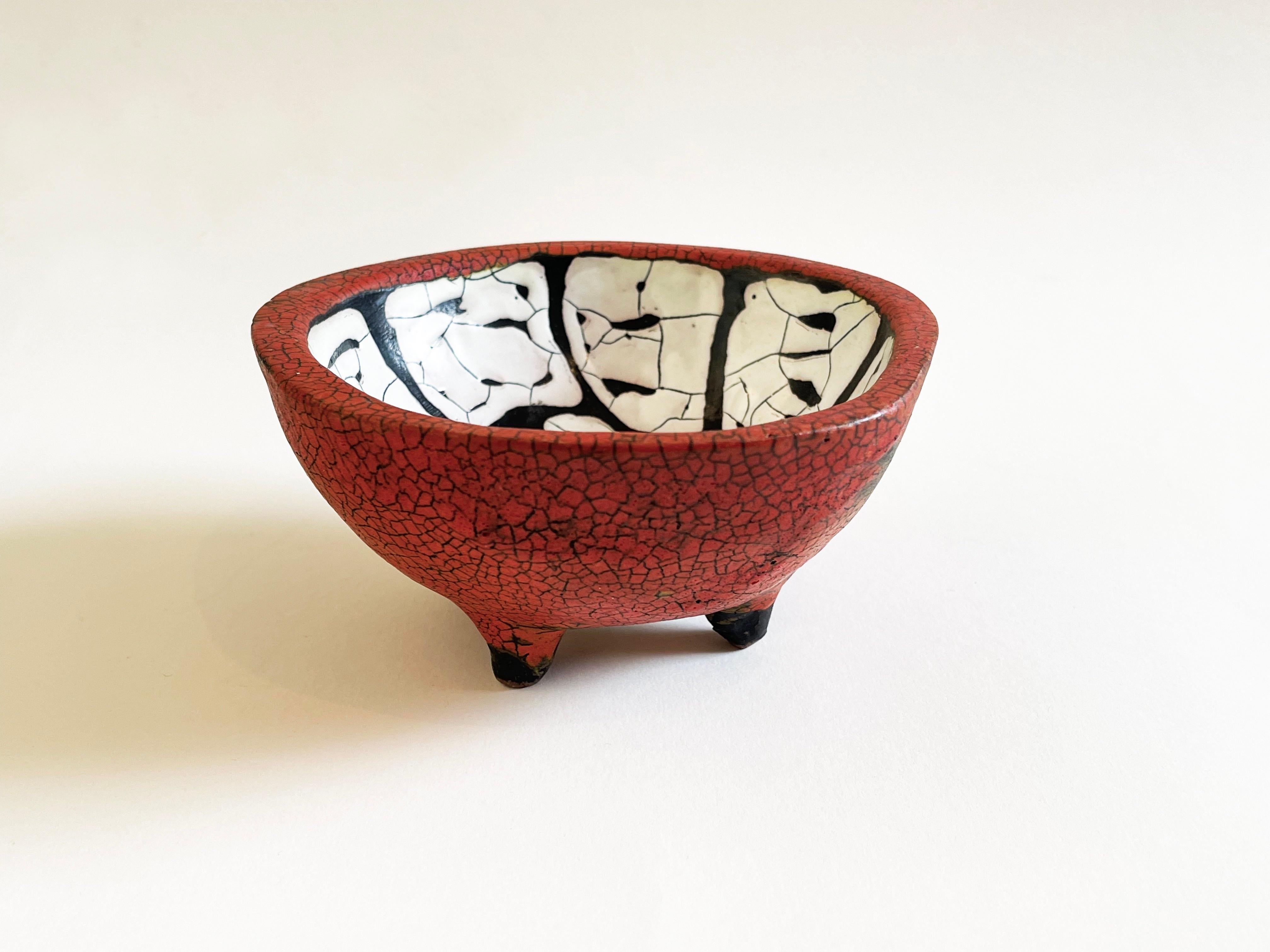 Small Mid Century Raku & Fat Lava Ceramic Bowl Ethnic Style, possibly Germany 2