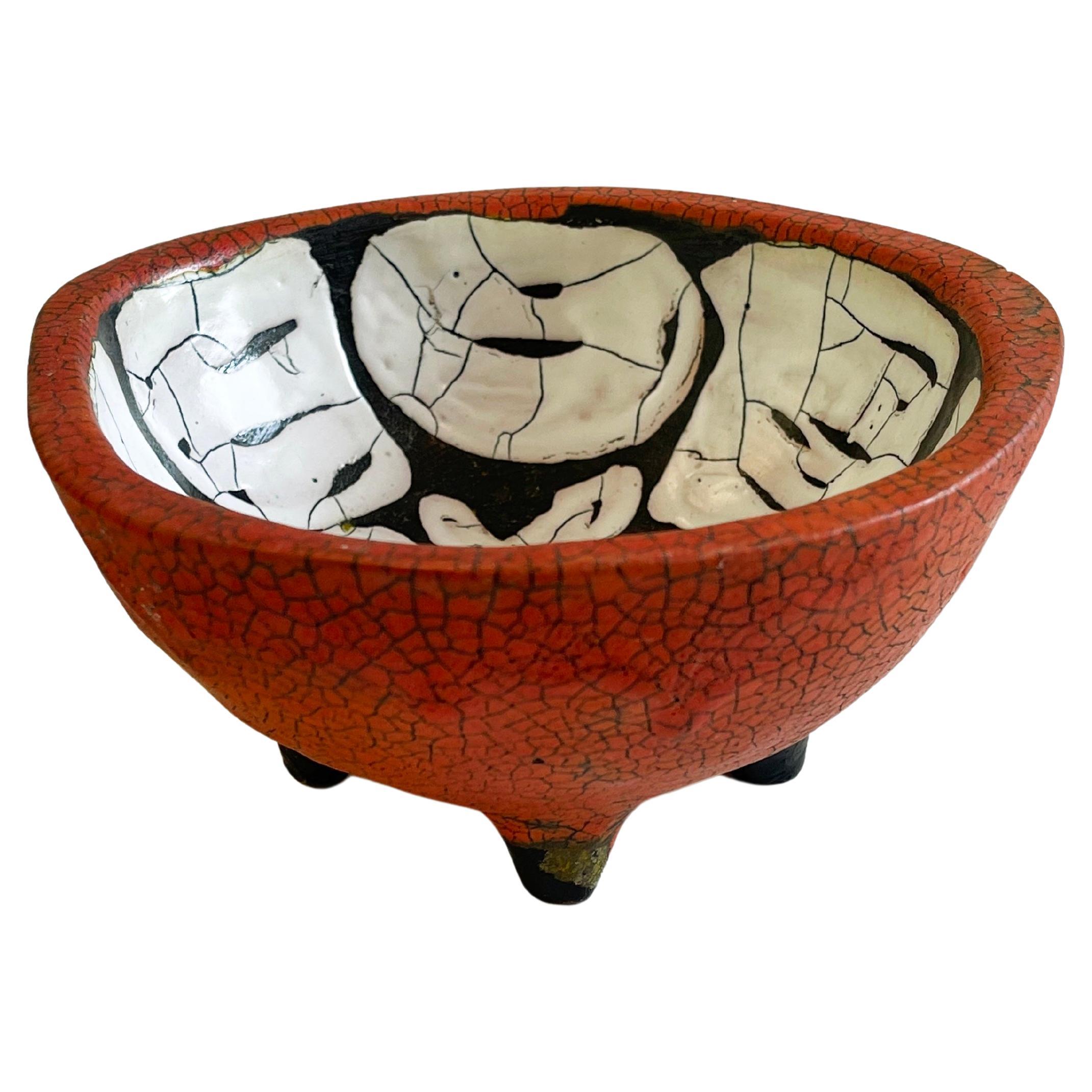 Small Mid Century Raku & Fat Lava Ceramic Bowl Ethnic Style, possibly Germany