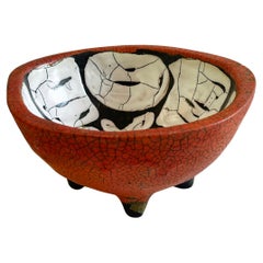 Retro Small Mid Century Raku & Fat Lava Ceramic Bowl Ethnic Style, possibly Germany