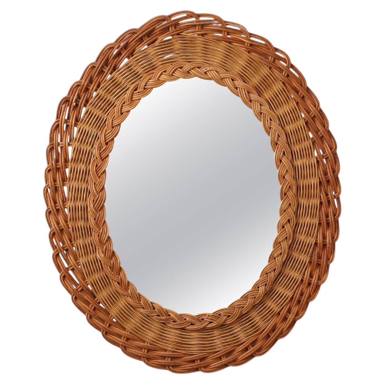 Small mid-century rattan mirror, France 1960s