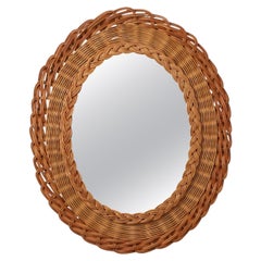 Pequeño espejo de ratán de mediados de siglo, Francia Años 60