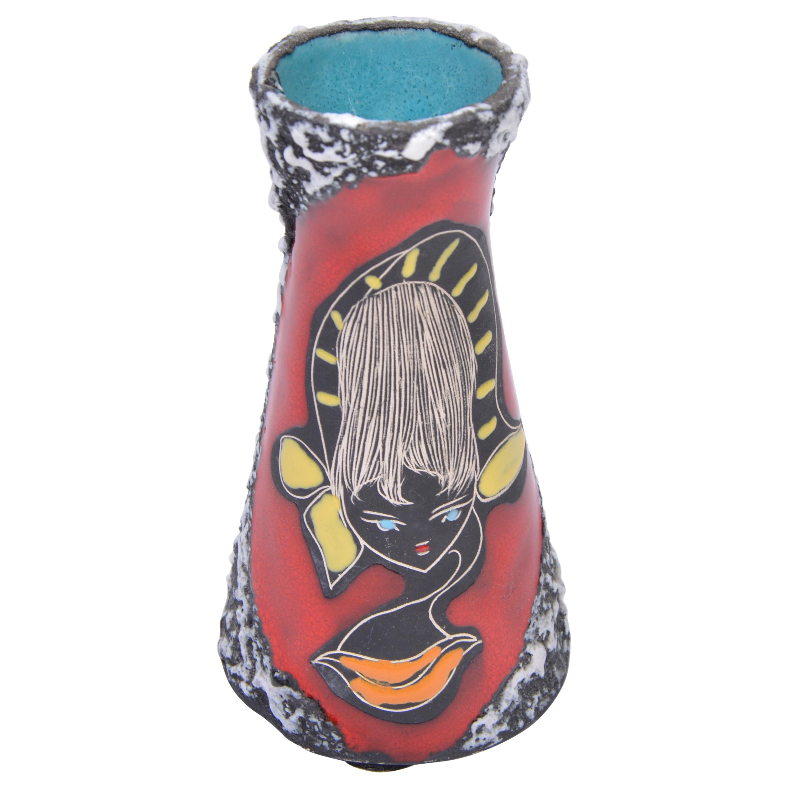 Small Multi-Coloured Midcentury San-Marino Fat Lava Vase For Sale