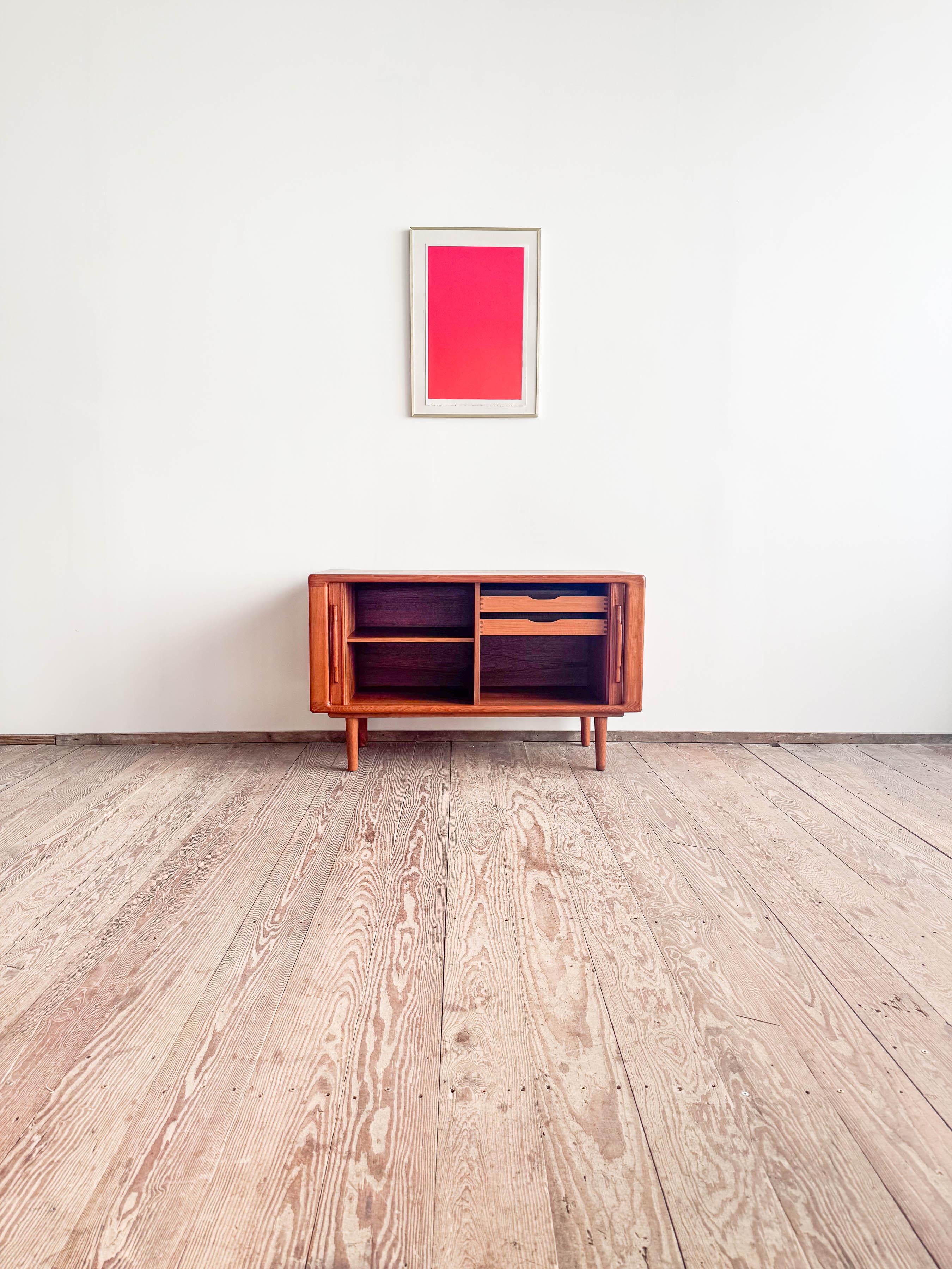 Mid-Century Modern Small Mid Century Sideboard or Credenza in Teak with Tambour Doors Danish Design