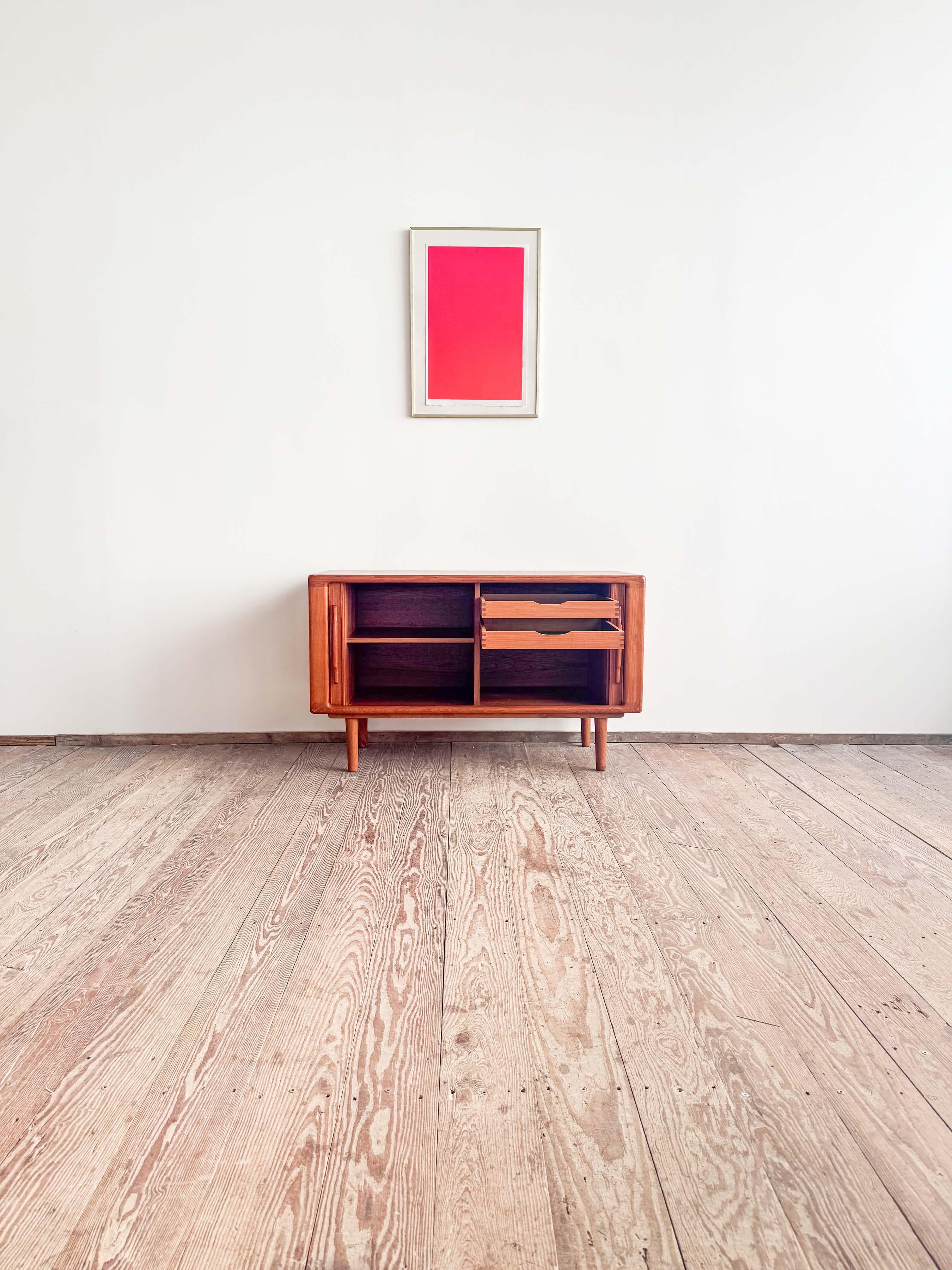 Small Mid Century Sideboard or Credenza in Teak with Tambour Doors Danish Design In Good Condition In München, Bavaria