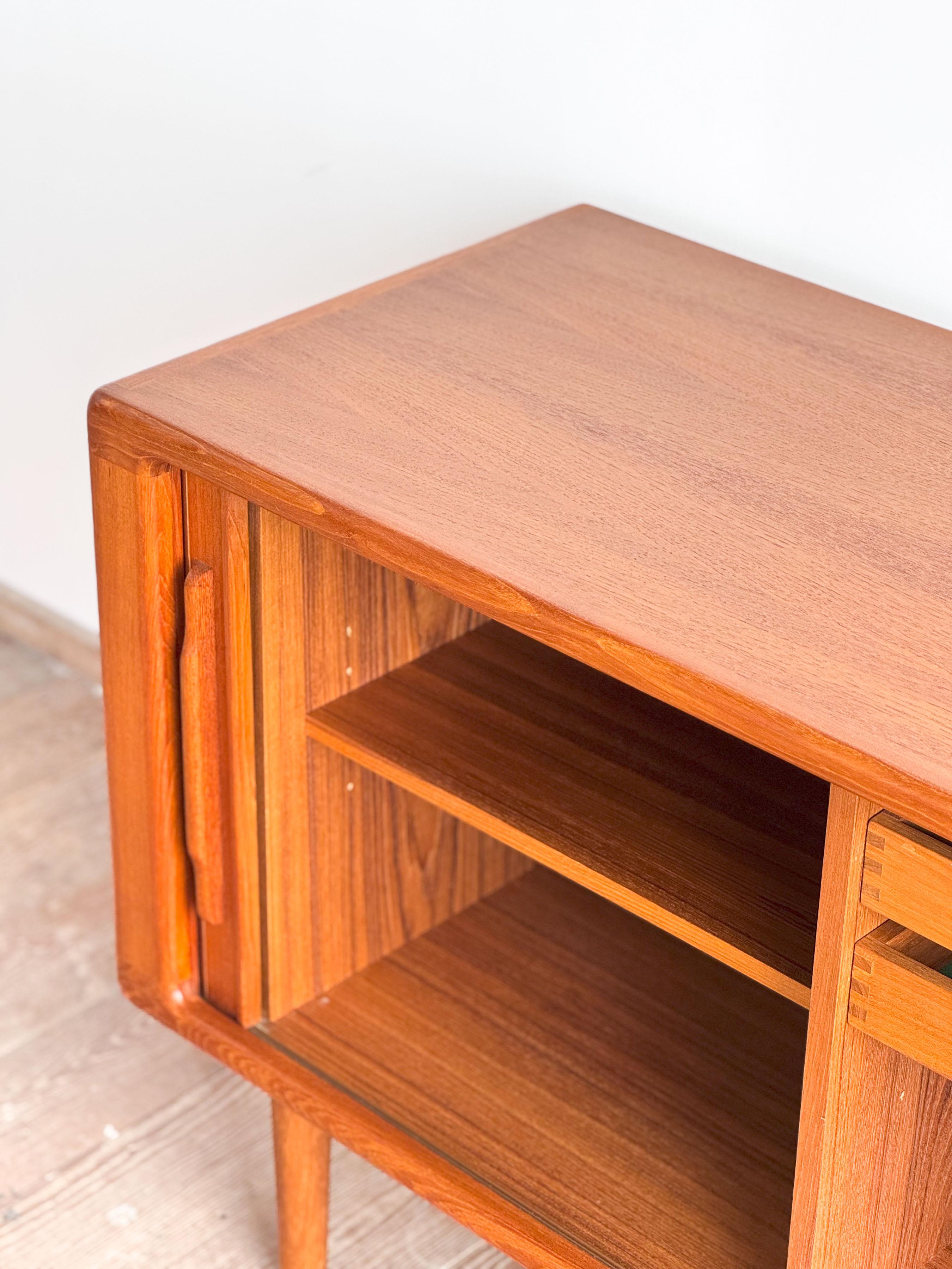 Small Mid Century Sideboard or Credenza in Teak with Tambour Doors Danish Design 1