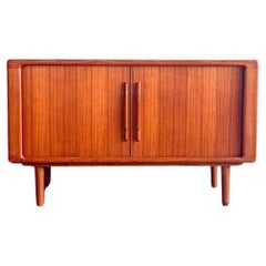 Vintage Small Mid Century Sideboard or Credenza in Teak with Tambour Doors Danish Design