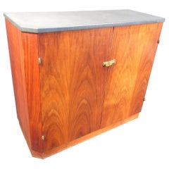 Small Midcentury Stone and Walnut Cabinet