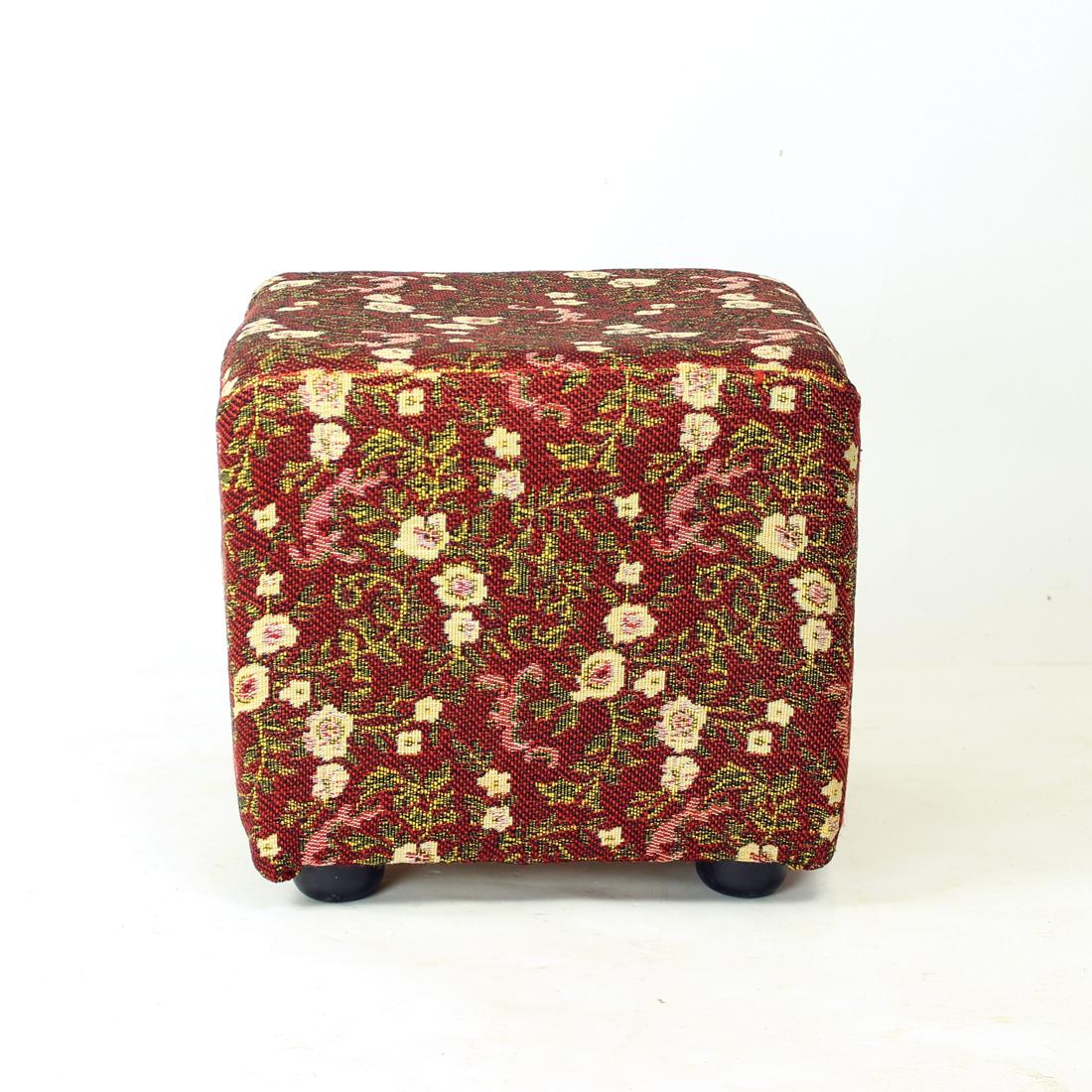 This is a really cute item! Original vintage foot stool from the mid-century era of design. produced in Czechoslovakia in 1960s. The stool is in a cube design, fully upholstered in original fabric. The stool is light, yet strong enough to work as a