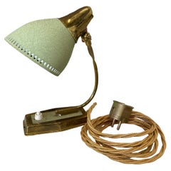 Small Mid-Century Table Lamp, Brass with Green Wrinkled Lacquer Decor