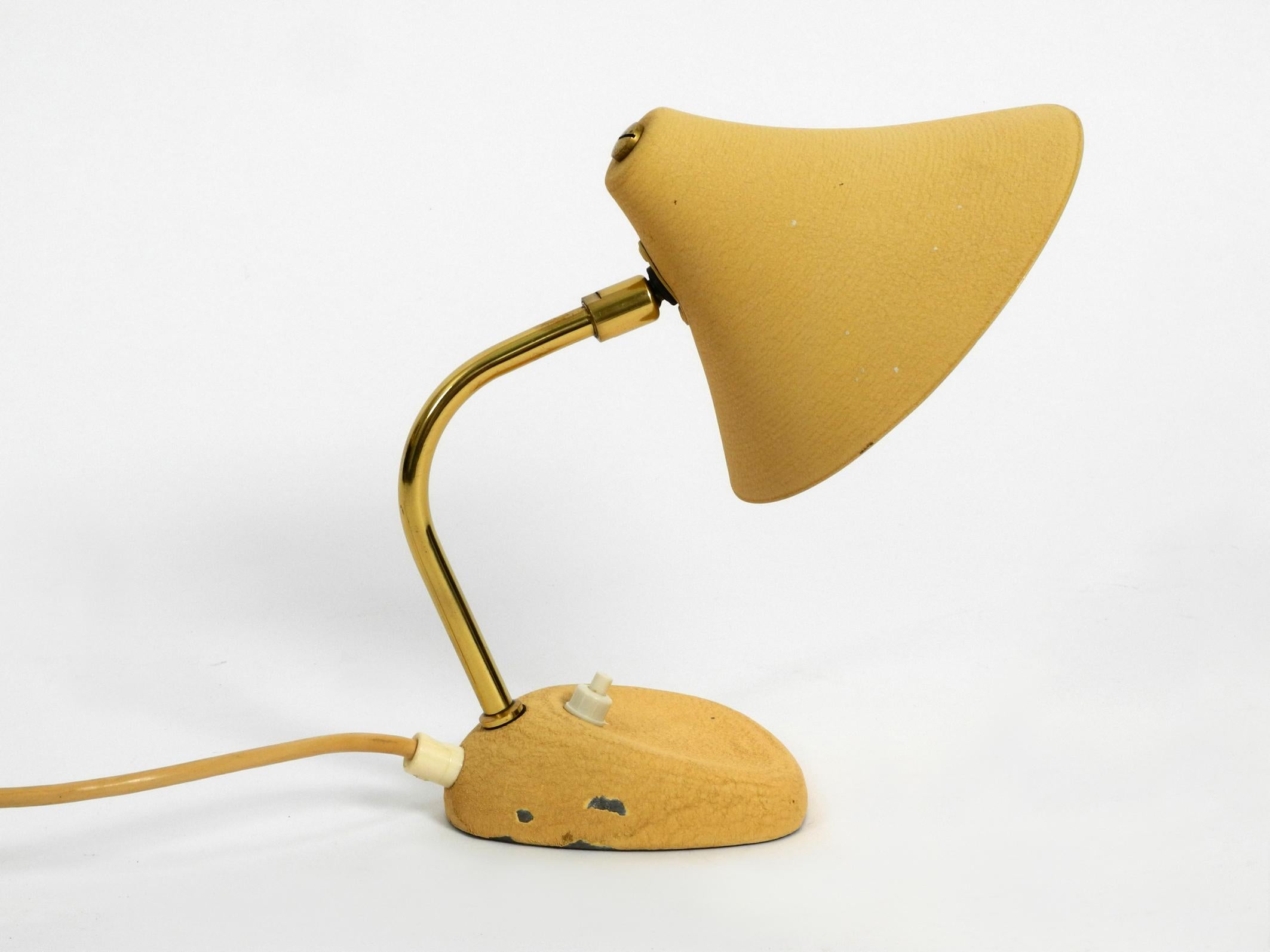 Austrian Small Midcentury Table Lamp with Beige Shrink Lacquer and Adjustable Shade For Sale