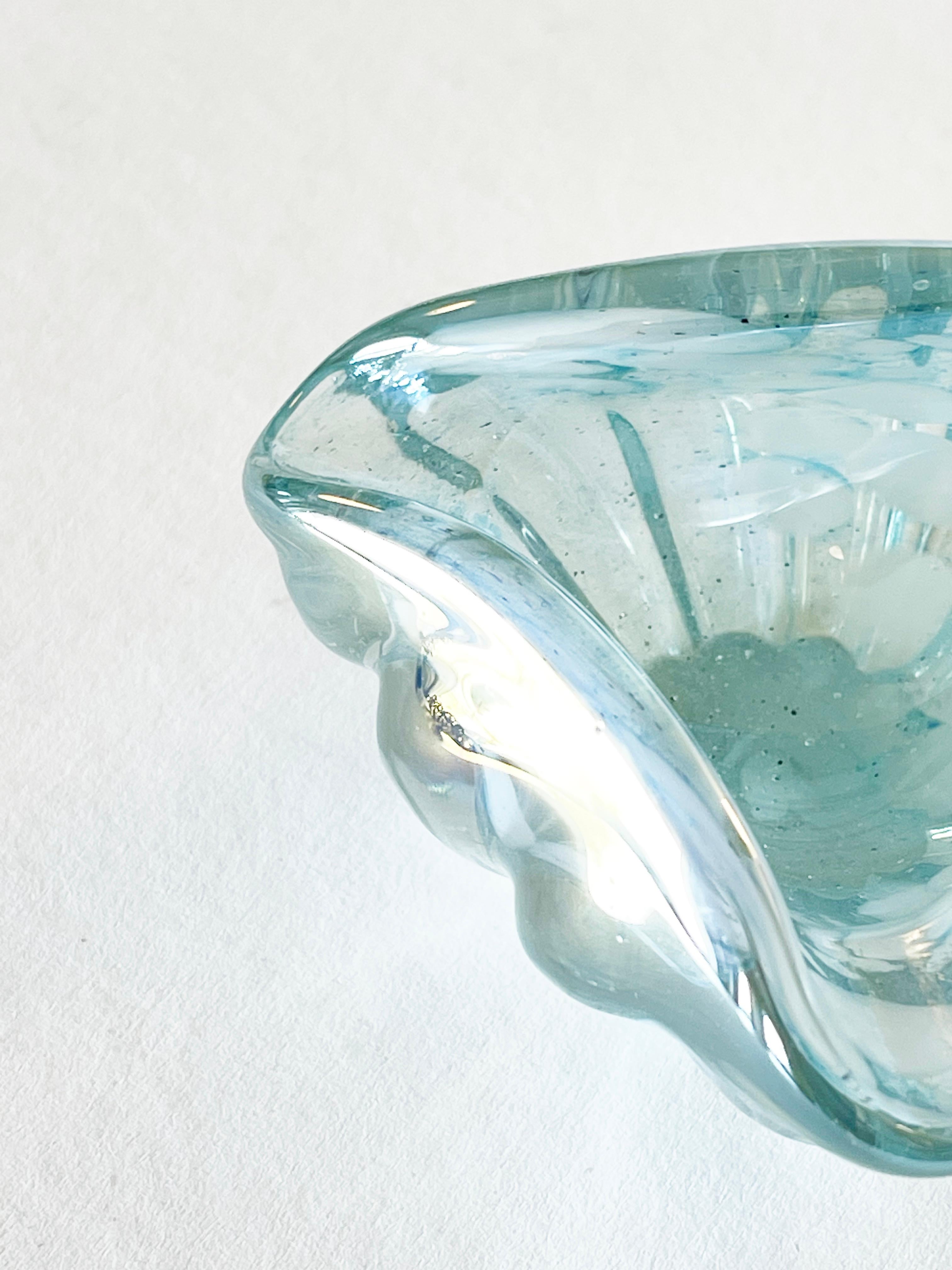 20th Century Small Mid-Century Triangle Murano Glass Ashtray Light blue & White, 1960s, Italy