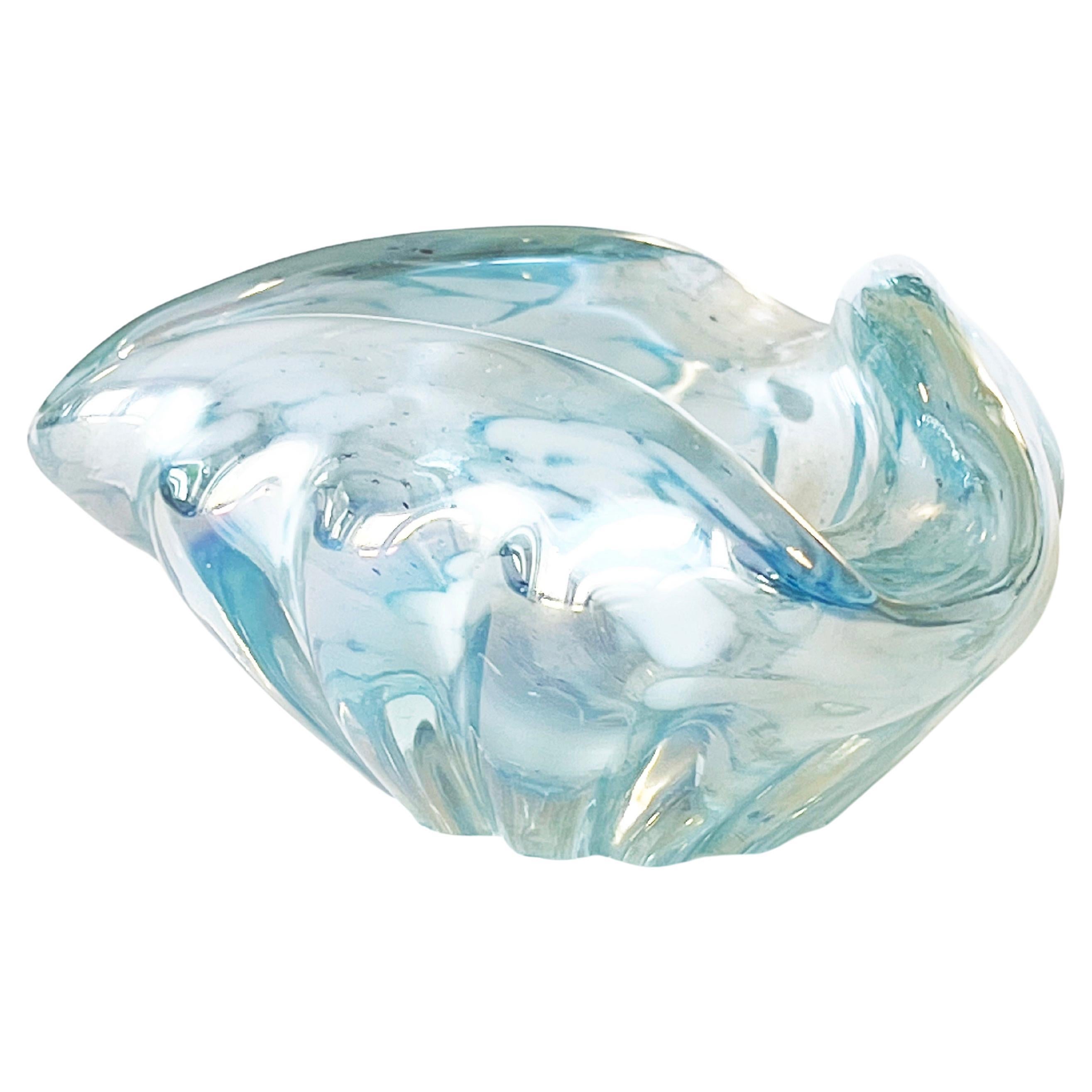 Small Mid-Century Triangle Murano Glass Ashtray Light blue & White, 1960s, Italy