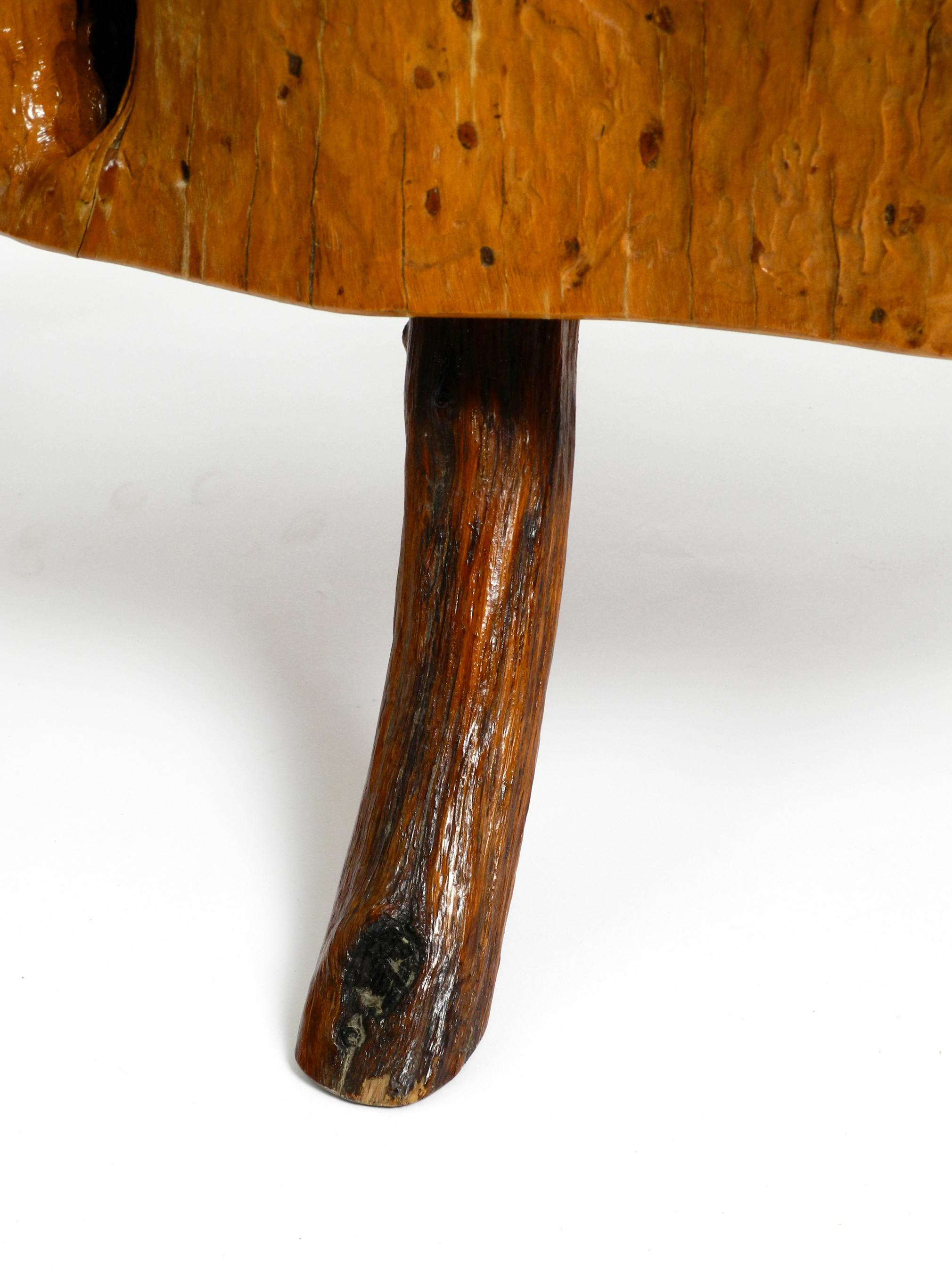Small Mid Century Tripod Side Coffee Table Made from a Thick Tree Slice 13