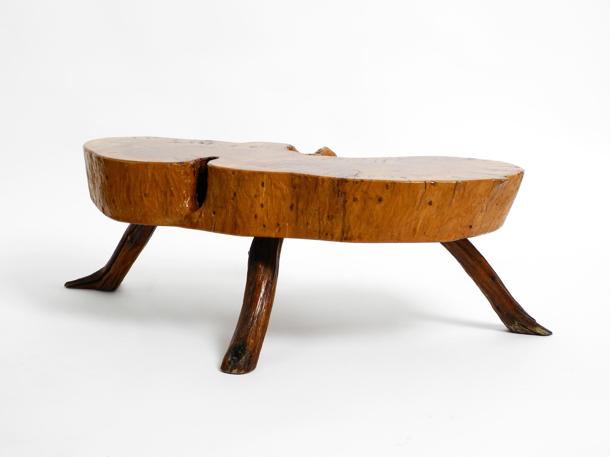 Mid-Century Modern Small Mid Century Tripod Side Coffee Table Made from a Thick Tree Slice