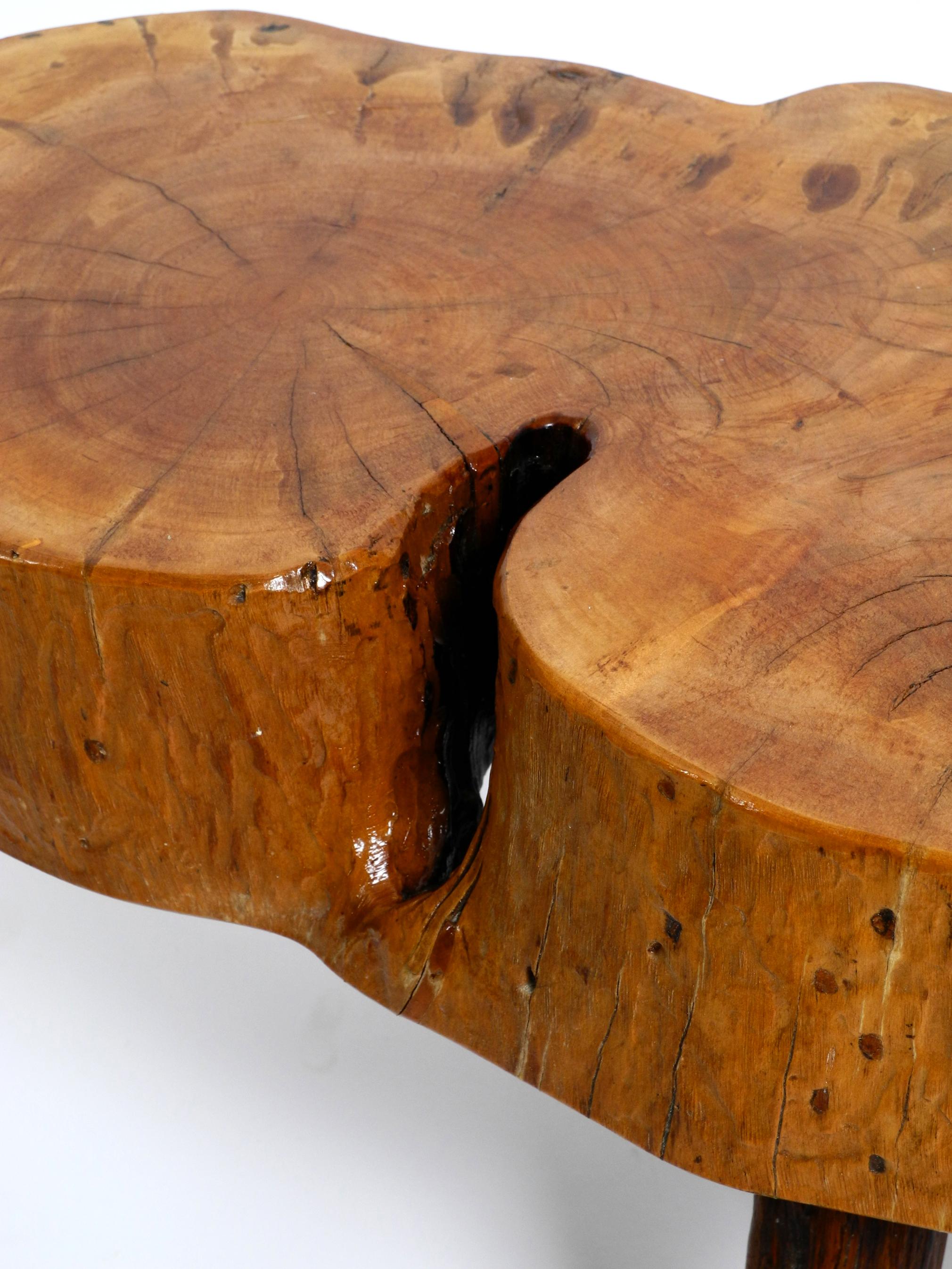 Wood Small Mid Century Tripod Side Coffee Table Made from a Thick Tree Slice