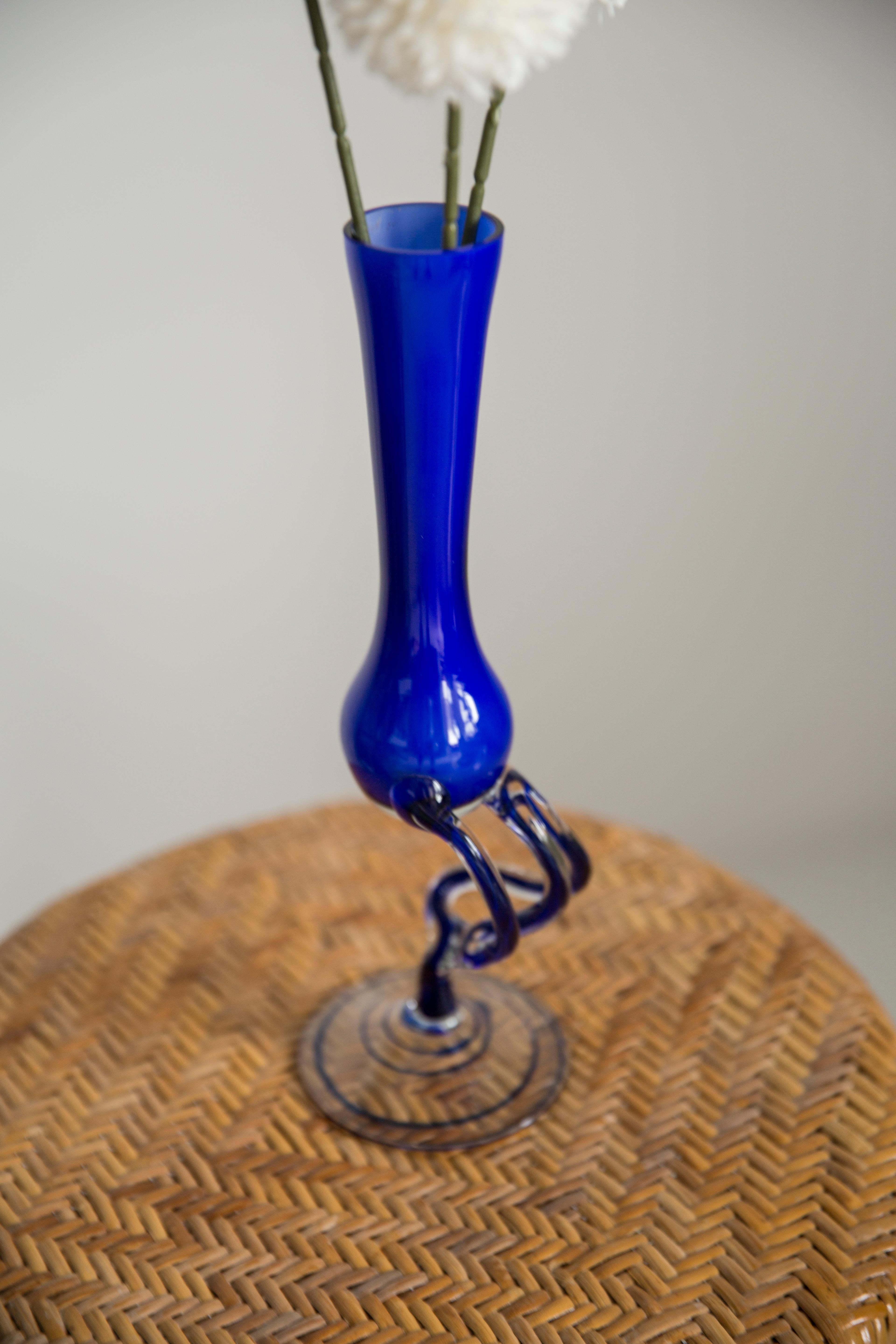 20th Century Small Mid Century Ultramarine Blue Artistic Vase, Europe, 1960s For Sale