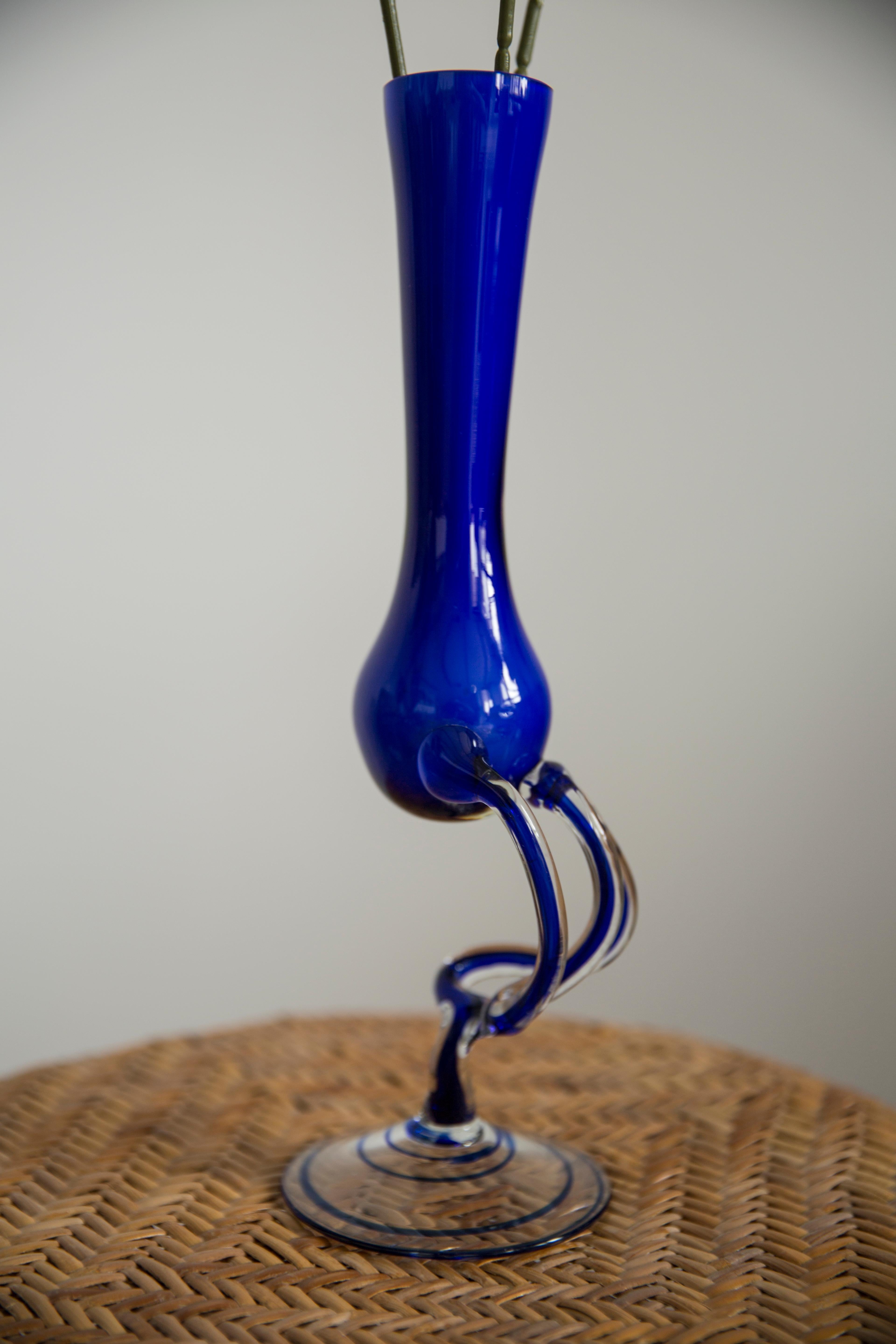Glass Small Mid Century Ultramarine Blue Artistic Vase, Europe, 1960s For Sale