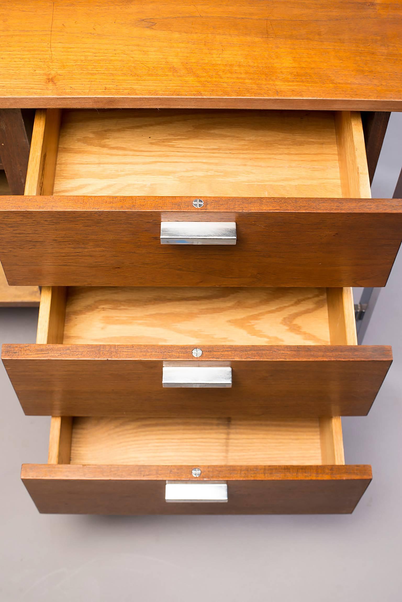 American Small Midcentury Walnut and Chrome Cabinet