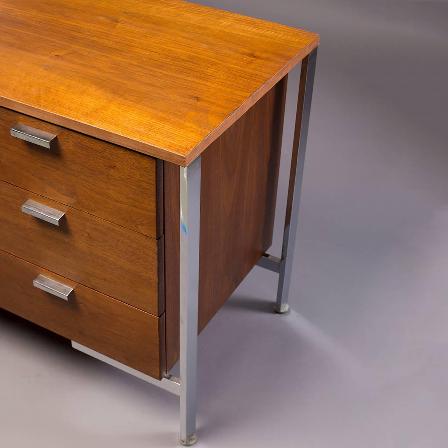 Small Midcentury Walnut and Chrome Cabinet In Good Condition In Troy, MI