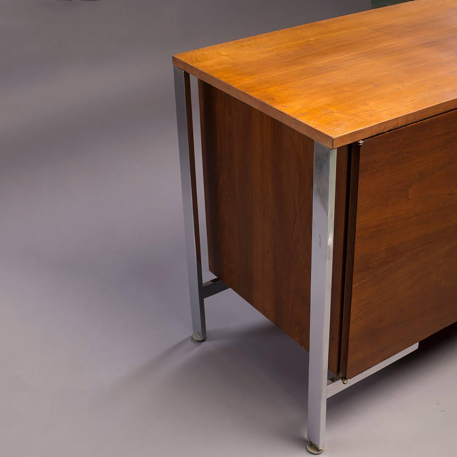 20th Century Small Midcentury Walnut and Chrome Cabinet