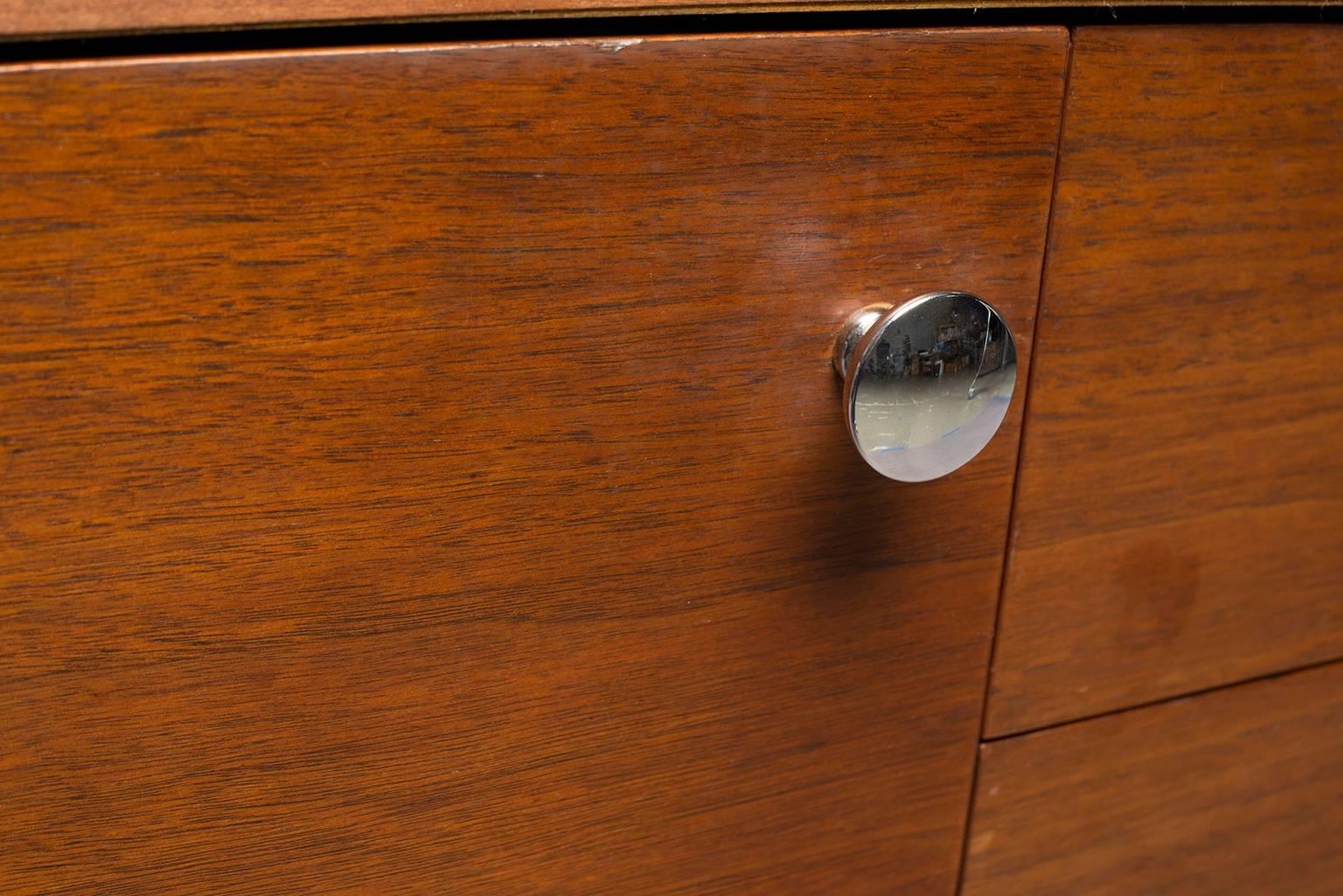 Small Midcentury Walnut and Chrome Cabinet 1
