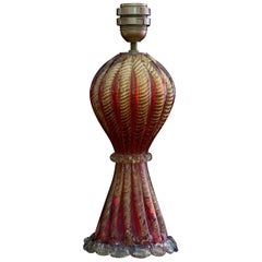 Small Midcentury Italian Red and Gold Table Lamp with Murano Glass by AVEM