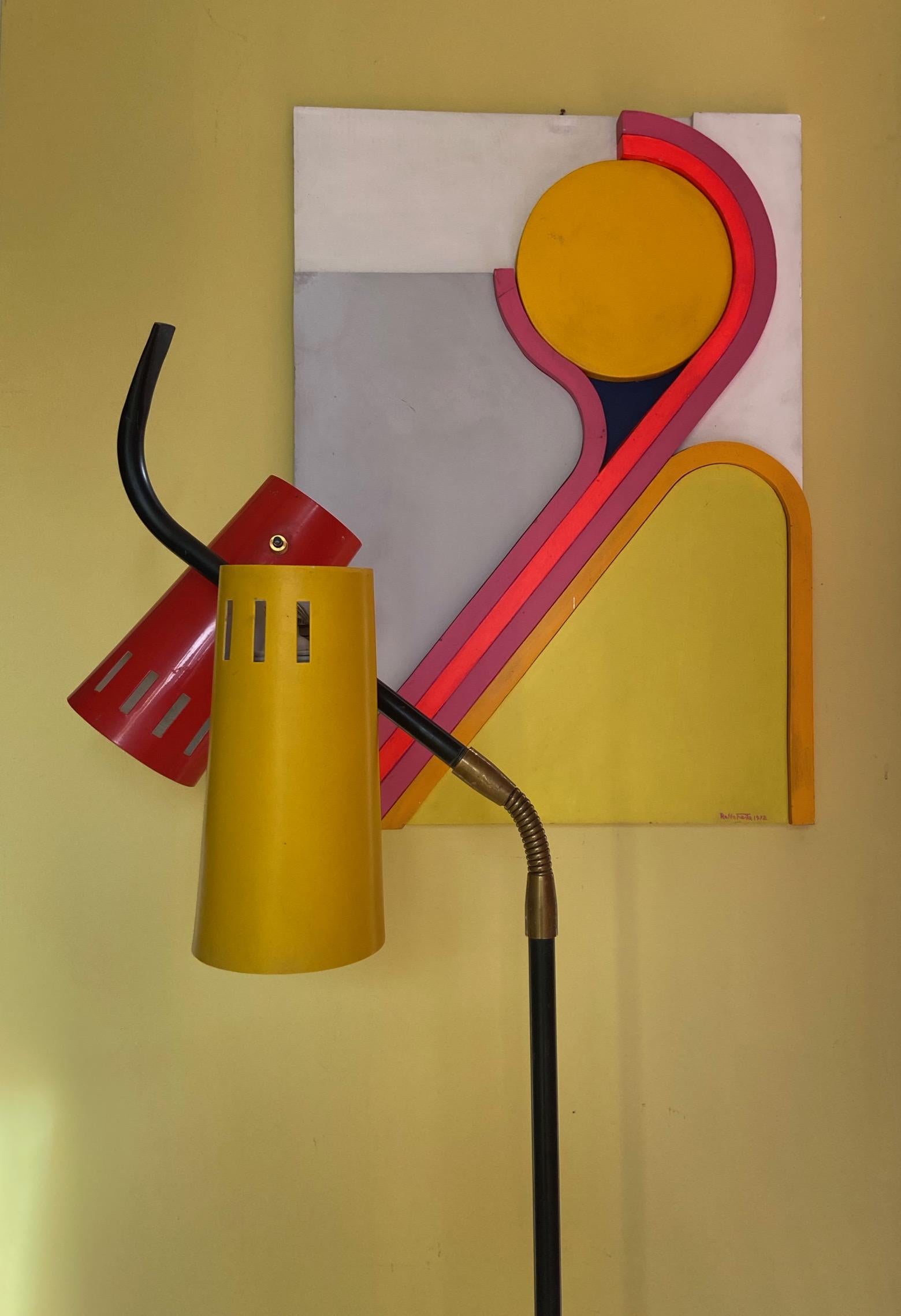 Mid-Century Italian Stilux floor reading lamp, red and yellow flexible shades For Sale 1