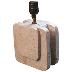 Small Midcentury Sculptural Travertine Table Lamp