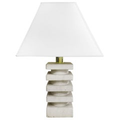 Small Midcentury Stacked Square Stone Table Lamp