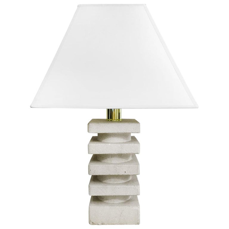 Small Midcentury Stacked Square Stone Table Lamp