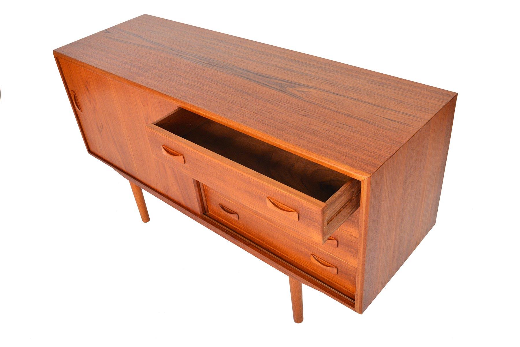 Small Midcentury Teak Sliding Door Credenza by Clausen and Søn 1