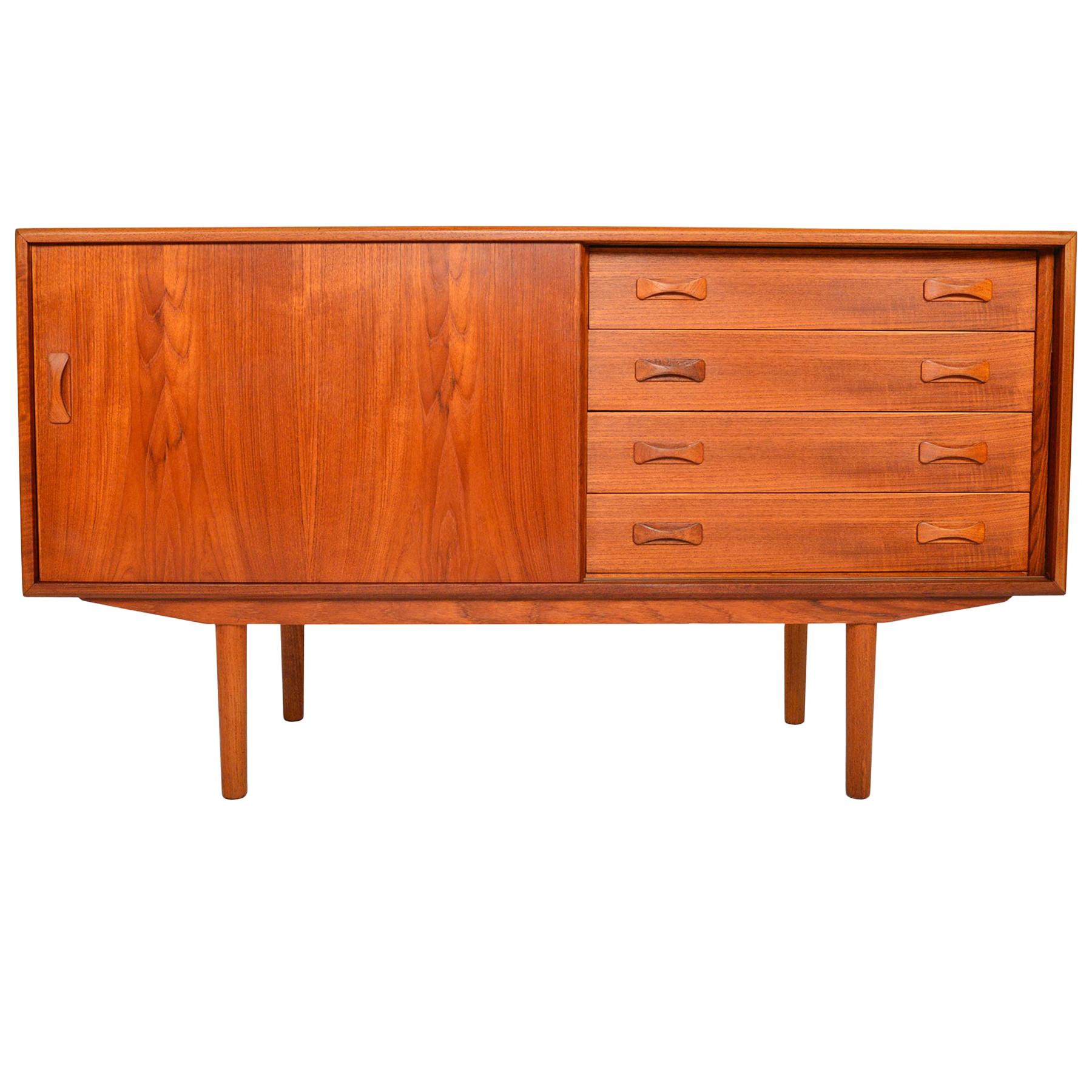Small Midcentury Teak Sliding Door Credenza by Clausen and Søn