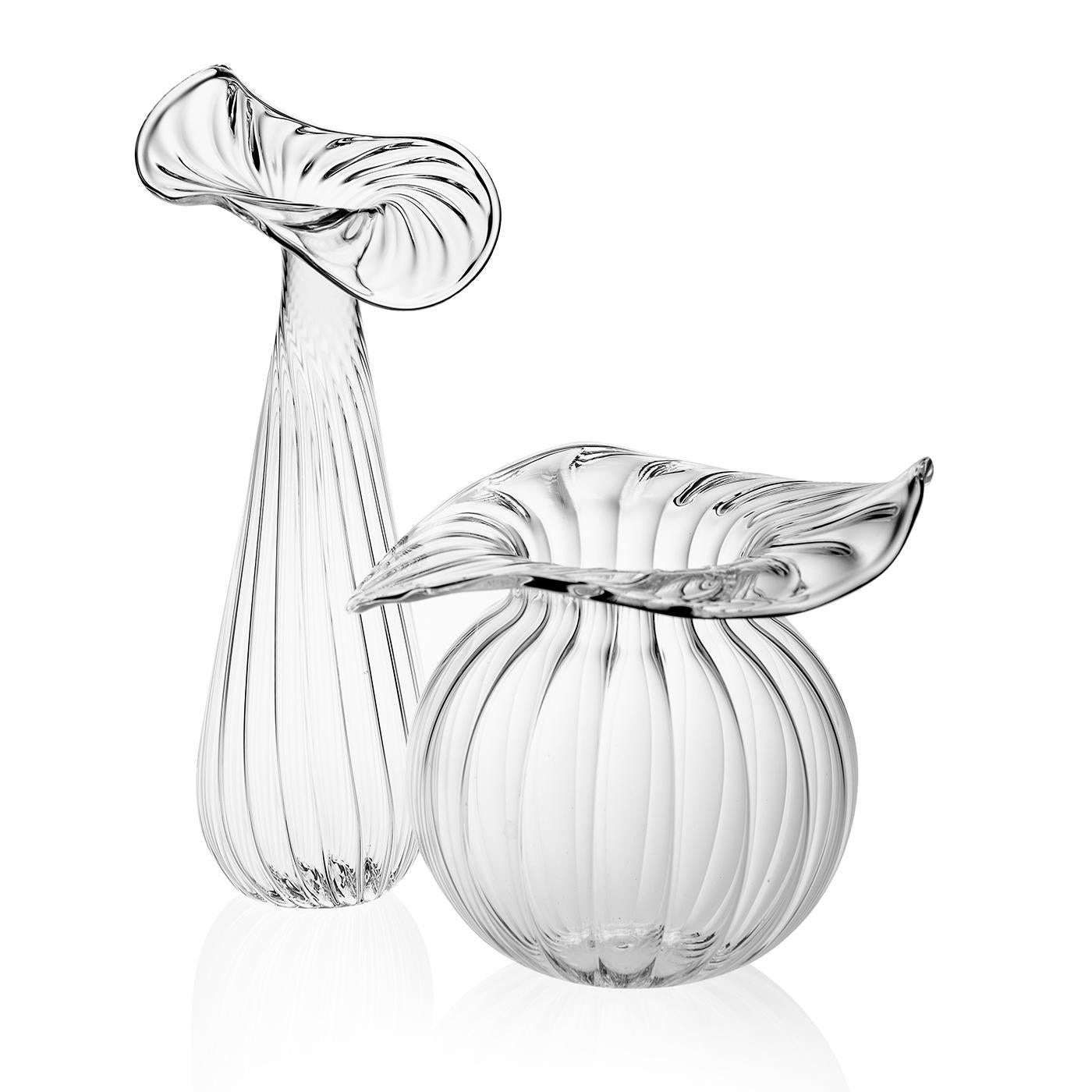 European Small Millerighe Round Clear Glass Vase by Casarialto For Sale