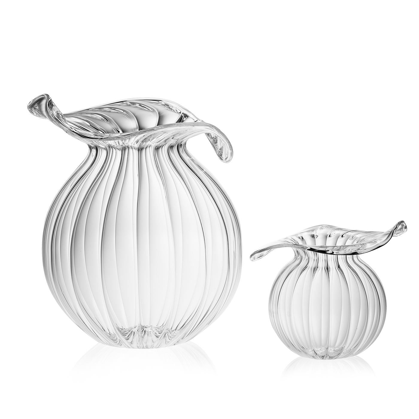 Small Millerighe Round Clear Glass Vase by Casarialto In New Condition For Sale In Milan, IT