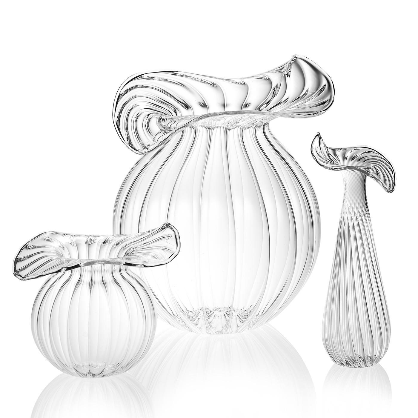 Small Millerighe Round Clear Glass Vase by Casarialto For Sale 1