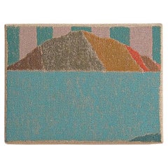 Small mini geometric painting stripes abstract blue turquoise oil on canvas
