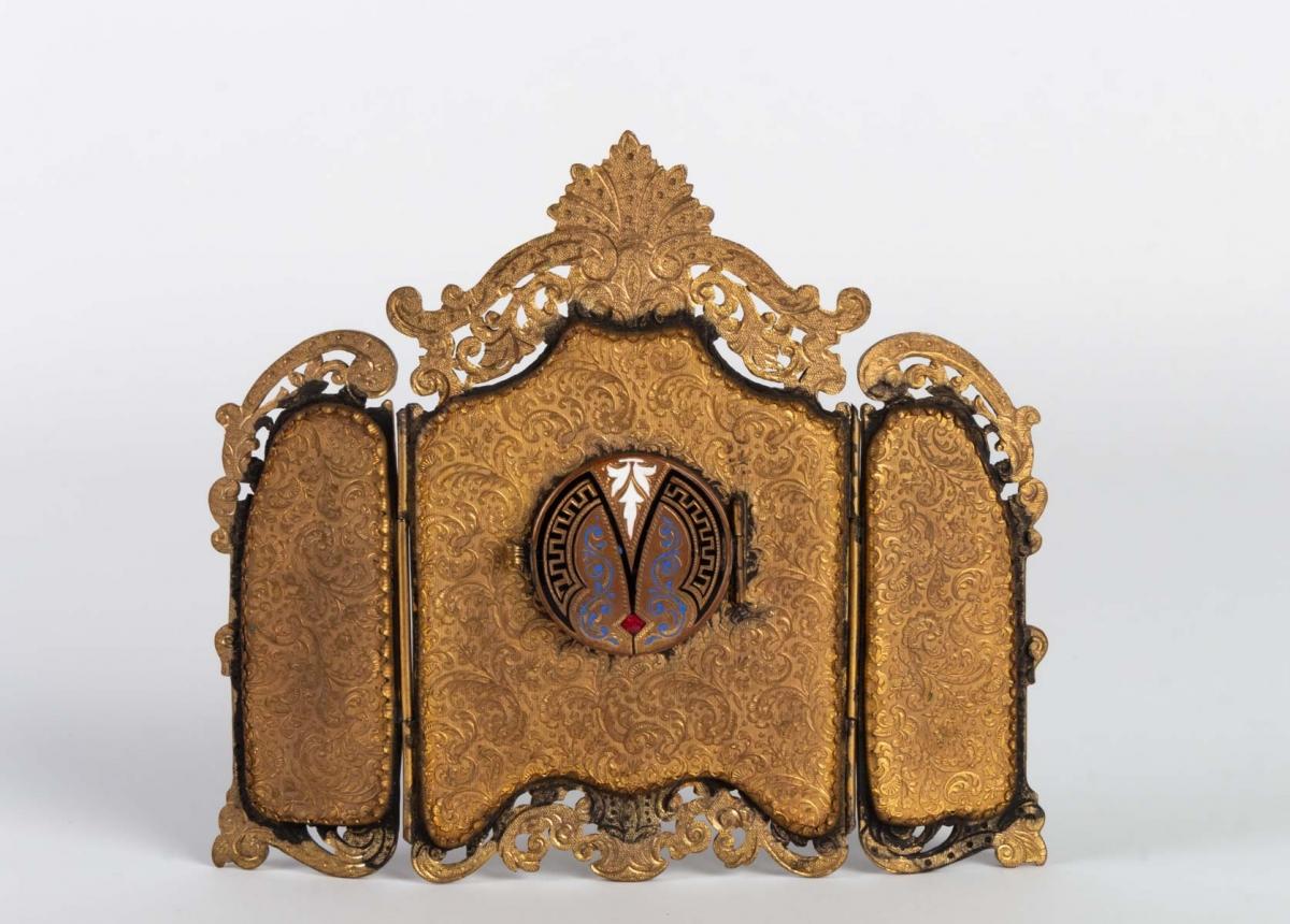 19th Century  Small Miniature Screen in Gilded Bronze in the Louis XV