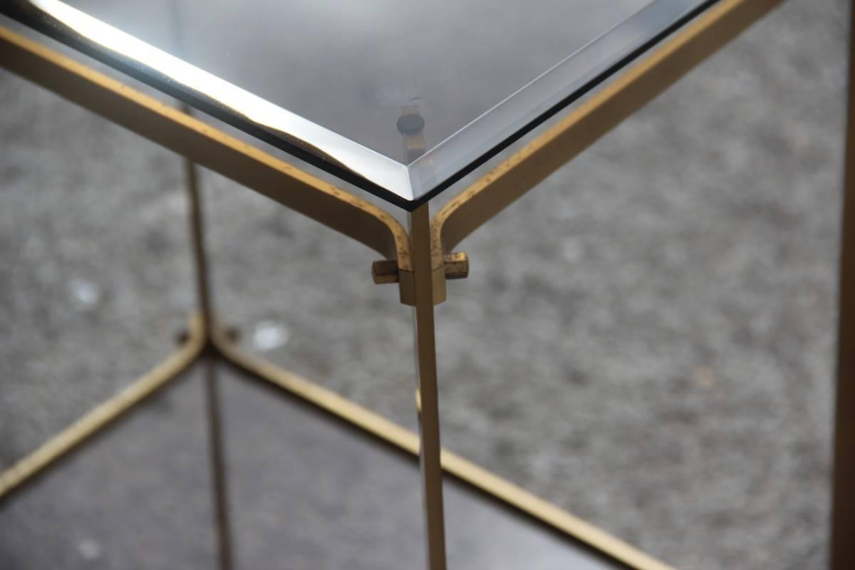 Mid-Century Modern Small Minimalist Shelf Brass and Shaped Glass